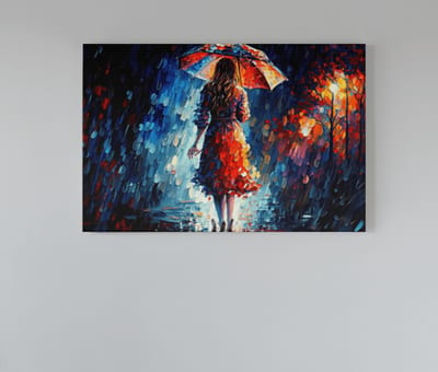 Canvas Schilderij - Abstracte Kunst - Vrouw met Paraplu - Wanddecoratie - 60x40x2 cm