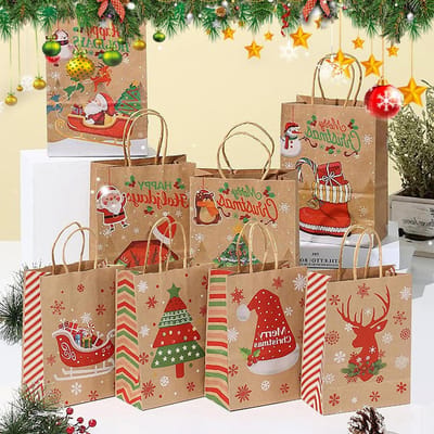 Allecta - Papieren Kerst Cadeauzakjes - Pak van 24 - Handvatten - Opbergen - Kerstcadeautjes - Kerstmis