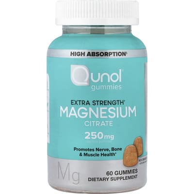 Qunol, Gommes Gélifiées Citrate de Magnésium, Riche Saveur Orange, 60 Gommes Gélifiées (125 mg par bonbon gélifié)