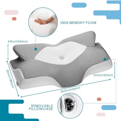 Hoofdkussen- Orthopedische Memory Foam Kussen-Verstelbaar Contour Kussen-Ergonomisch Bedkussen Voor Zij- Rug- En Buikslapers-Grijs.