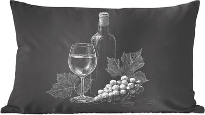 Sierkussens - Kussentjes Woonkamer - 60x40 cm - Wijnfles - Glas - Druiven - Bladeren