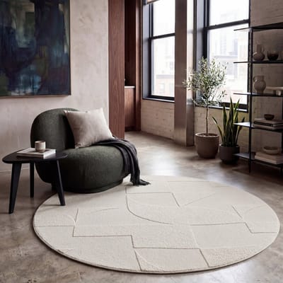 Paco Home Hoogpolig Vloerkleed Woonkamer Shaggy Scandinavisch Boho Abstract Zacht Crème 120 cm Rund