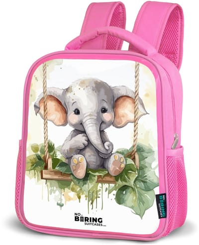 NoBoringSuitcases.com® - Rugzak roze - Schooltas meisjes - Jong olifantje op een schommel waterverf tekening - Kinder rugtas meisje - Boekentas kind - Kinderrugzak voor school - Schoolrugzak