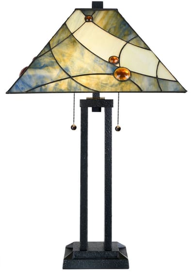 Tiffany Tafellamp Sky Blue met Architect Voet - Art Deco Trade