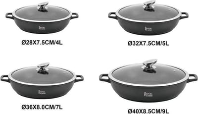 Royal Swiss Braadpan, stenen coating - 28cm Zwart 4l - Beschikbaar in 4 maten en 2 kleuren