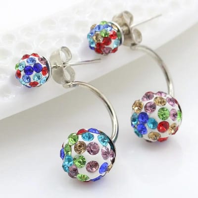 Oorbellen Dames Vrouwensieraden Dubbele Kristallen Bol Oorbellen -verguld Delicate Oorknopjes Nieuw Binnen Oorbellen