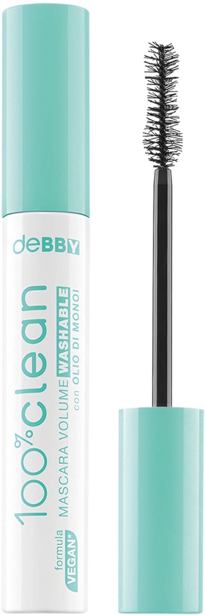 deBBY 100%clean VOLUME WASHABLE MASCARA – Zwarte, afwasbare volume mascara met natuurlijk ogend effect – Vegan, oogvriendelijke formule – Gemakkelijk te verwijderen met water – Voor vollere, gezonde wimpers