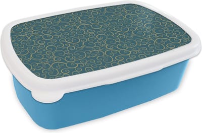 Broodtrommel Blauw - Lunchbox - Brooddoos - Patroon - Golven - Spiraal - 18x12x6 cm - Kinderen - Jongen
