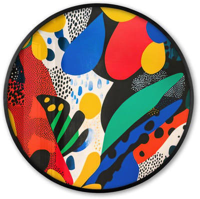 Poster in lijst Rond - Fotolijst 60x60 cm - Posters - Abstract - Planten - Vormen - Kleurrijk - Ronde posterlijst zwart - Decoratie - Wanddecoratie woonkamer - Muurdecoratie slaapkamer