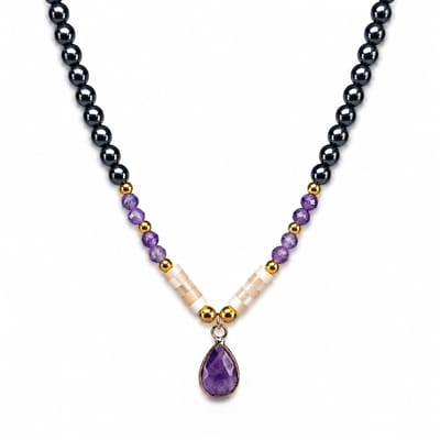 Engravia by Derya – Dames Ketting met Amethist – Kralenketting – Cadeau voor Vriendin, Zus of Moeder