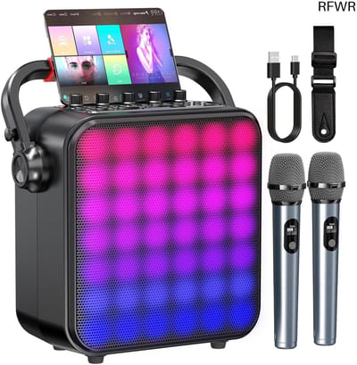 RFWR® Karaoke Machine met Draadloze Microfoons en Bluetooth Verbinding - Draagbare PA-Systeem met LED Verlichting en Opnamefunctionaliteit