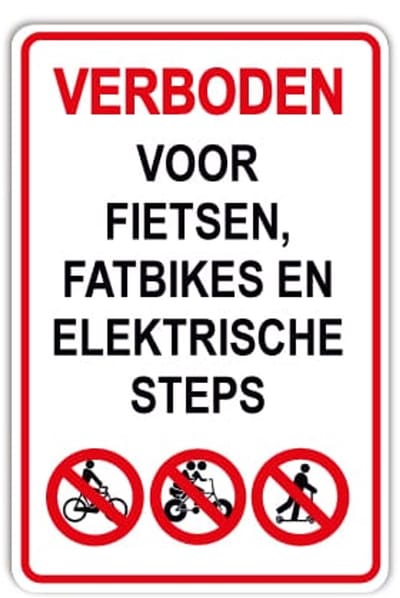 Bord Verboden voor fietsen, fatbikes en steps - Weerbestendig Aluminium - 40x60 cm - Bevestiging: Zonder bevestiging (alleen het bord)