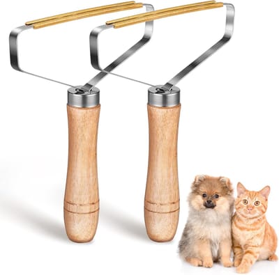2 stuks pluizenroller - metalen tapijtborstel - dierenhaarver wijderaar - draagbare pluizenver wijderaar - herbruikbaar - kledingborstel - draagbare pluizenver wijderaar - tapijtbank, huisdierentoren hondenhaarver wijderaar - zilver, houtkleur
