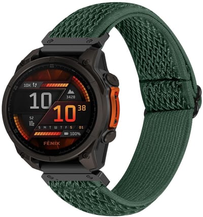By Qubix - Geschikt voor Garmin bandje - 26mm Quickfit - Elastische Solo Loop nylon bandje - Donkergroen - Geschikt voor Garmin Quatix 8 - 51mm