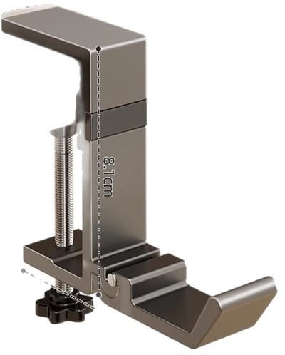 2pcs onder bureau hoofdtelefoon houder - verstelbare klem haak voor tas, portemonnee, rugzak, past 1-5cm (0.4-1.96") dikke tafel - zwart