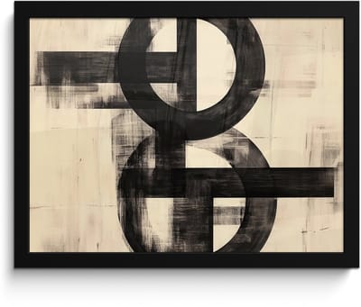 Poster in lijst - Fotolijst 40x30 cm - Posters - Cirkels - Balken - Zwart - Abstract - Posterlijst zwart - Decoratie - Wanddecoratie woonkamer - Muurdecoratie slaapkamer