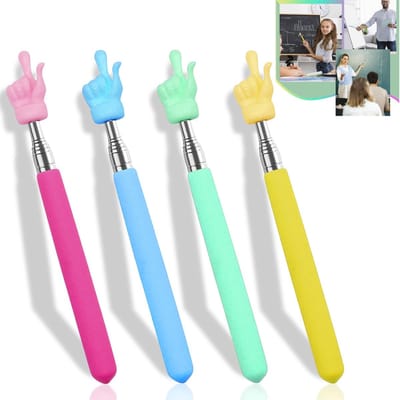 4-Stuks Intrekbare aanwijsstok - Whiteboardmarker - Intrekbare vingeraanwijzer - Wijspen - Presentatiestok - 17-55 cm - Geschikt voor klaslokalen, vergaderruimtes, collegezalen - groen, roze, geel en blauw