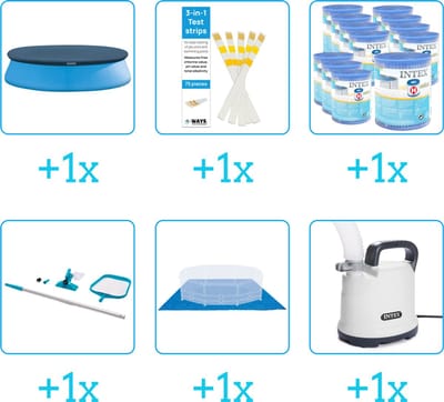Zwembad Accessoirepakket voor Intex Easy Set Zwembad - 305x61 cm - Rond - Opblaasbaar - Met filterpomp - Intex - 28118GN - 6-delig