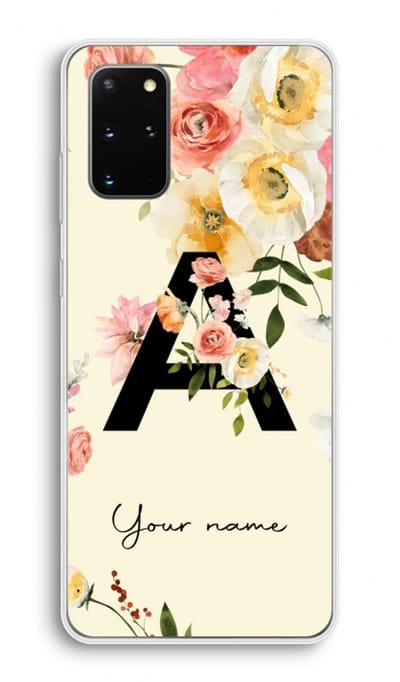 Gepersonaliseerd - Case Company® - Hoesje geschikt voor Samsung Galaxy S20 Plus hoesje - Flirty Flowers Monogram - Soft Cover Telefoonhoesje - Bescherming aan alle Kanten en Schermrand