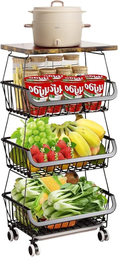 Fruitmand op Wielen met 4 Niveaus voor Keukenopslag