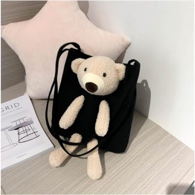 Sac à main pour femme Sac en toile à la mode Ours Sac simple et décontracté Sac à bandoulière de dessin animé 24*9*27cm noir