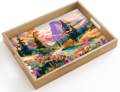 Dienblad hout 40x30 cm - Schootdienblad - Rivier - Vallei vol bloemen - Levendig - Borrelplank rechthoek - Plateau dienbladen