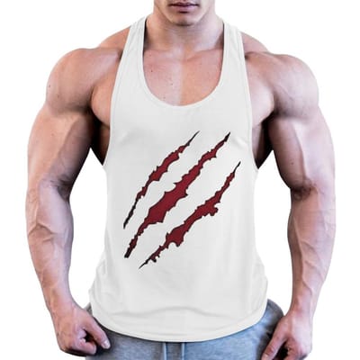 Heren zomervest O-hals Mouwloos Losse pasvorm Racerback Sporttop Snel drogend Bloedpootprint Fitnessvest Dagelijkse kleding M