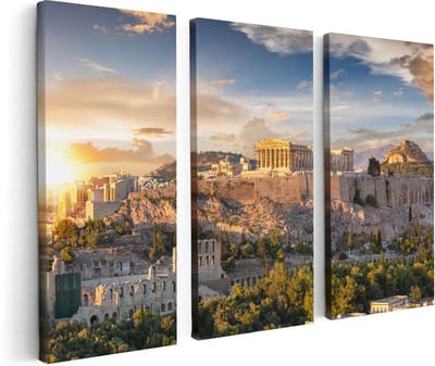 Artaza Canvas Schilderij Drieluik Akropolis van Athene, Griekenland - Architectuur  - 120x80 - Foto Op Canvas - Canvas Print
