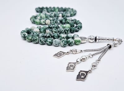 Handgemaakte tesbih "Tasbih" natuursteen "Qinghai hade" - Aantal kralen 99 - Diameter kralen 8MM - met metaal tassel "Turkiye" - Een mooi cadeau-idee