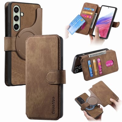 CaseNeo Hoesje - Geschikt voor Samsung Galaxy S24 FE Hoesje - CaseNeo 2-in-1 Book Case & Back Cover - Bruin