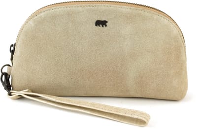 Bear Design Suède Make Up Tasje / Etui Round Beige