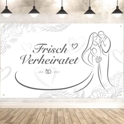 Dailygoods- Banner Just Married - Bruiloft Decoratie - Romantische Achtergrond - 185 x 110 cm - Elegante Versiering - Herinneringen Creëren - Achtergrondbanner