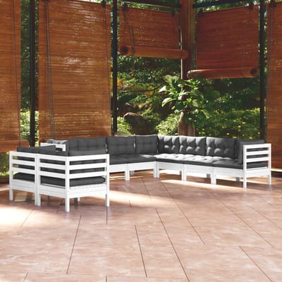 vidaXL - 9-delige - Loungeset - met - kussens - massief - grenenhout - wit