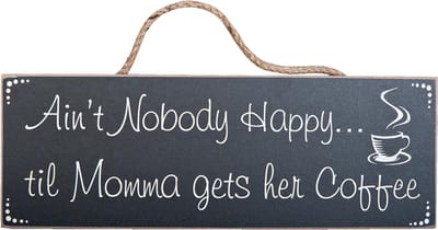 Clayre & Eef Tekstbord 35*12 cm Zwart Hout Rechthoek Coffee Wandbord Spreuk Wandplaat