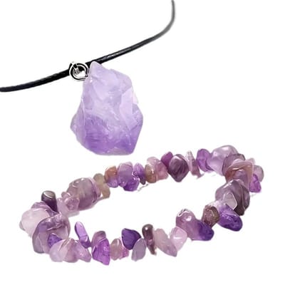 Amethist Sieradenset - Handgemaakt - Halsketting & Armband - Natuursteen Kristal - Spiritueel & Helend - Energie Balans & Bescherming - Perfect Cadeau voor Vriendin, Moederdag, Verjaardag - Uniek Edelsteen Sieraad Set - Paars