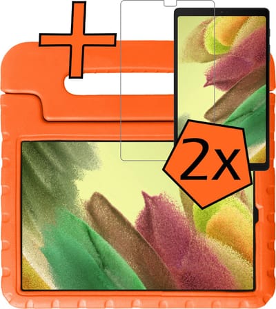 Hoesje - Geschikt voor Samsung Galaxy Tab A7 Lite - Met 2x Screenprotector - Kinderhoes Shockproof Bumper - Kidsproof Case - Tablet Hoes - Kinder Hoes Cover - Oranje