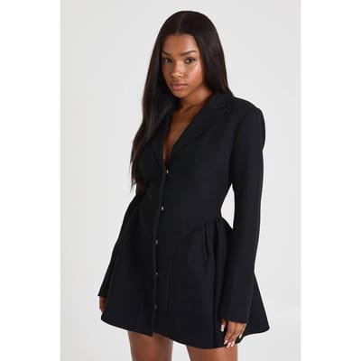 boohoo Dames Lange mouwen, gekraagde getailleerde skater mini-jurk | Black | Maat: 8