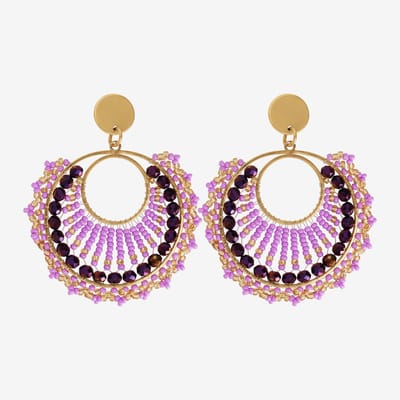 Eleganza Mixed Purple Beads Earrings Gold