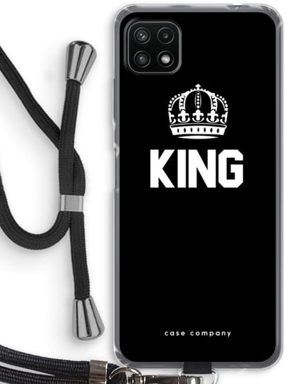 Case Company® - Hoesje met koord geschikt voor Samsung Galaxy A22 5G hoesje met Koord - King zwart - Telefoonhoesje met Zwart Koord - Bescherming aan alle Kanten en Over de Schermrand