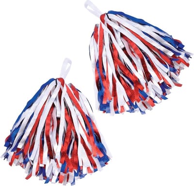 Cheerballs/Pompoms - 2x - rood/wit/blauw - polyester - Cheerleaders - Cheerleaders verkleed accessoires