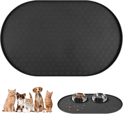 Famanu – Siliconen voerbakmat voor honden en katten, 100% waterdicht met 8 mm opstaande randen, 48 x 30 cm, grijs