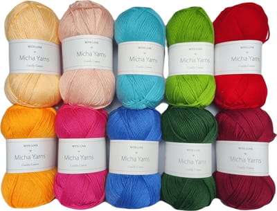 Bollen Bundel - 80% katoen 20% acryl breiwol - 10 bollen haakgaren – 10 x 100gram - Technicolor (001) – Cuddly Cotton - Micha Yarns