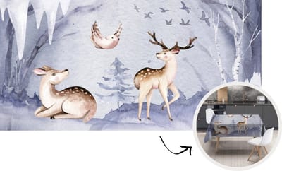 Tafelkleed - Tafellaken - 260x130 cm - Winter - Hert - Vogel - Binnen en Buiten