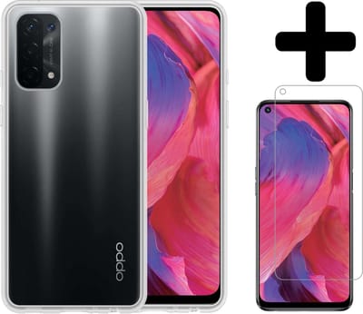 Hoesje - Met Screenprotector - Geschikt voor OPPO A54 5G - Sterk & Shockproof - Back Cover - Siliconen Case - Telefoon Hoes - Telefoonhoesjes - Transparant