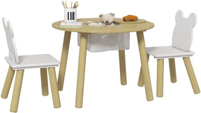 AIYAPLAY - Kindertafel en stoelenset - Hout - 60x60x44cm - Natuurlijk hout
