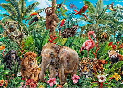 Puzzel 1000 Stukjes - Legpuzzel Volwassenen - Familie Plezier - Gedetailleerd Dierenbos Thema - 70 x 50 cm - Multicolor