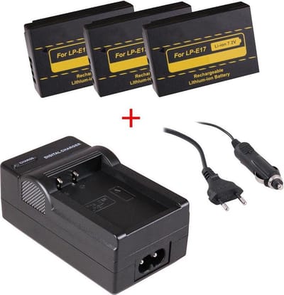 Huismerk 3 x camera-accu's LP-E17 voor Canon + oplader