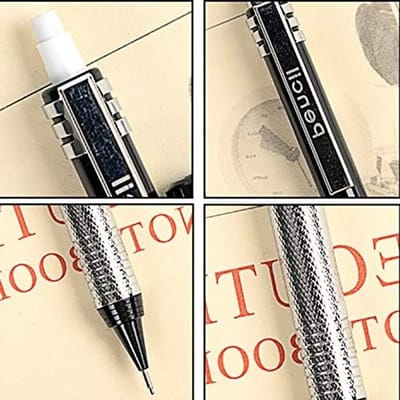 Automatische Mechanische Potlood met Gum 0.3/0.5/0.7/0.9MM - Precisie Tekenpotlood voor Kunst en Schrijven, Zwart 0.7MM