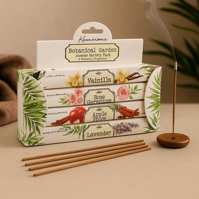 Karmaroma - Botanical Garden - Wierook - Cadeauset - Apple Spice - Vanille - Lavendel - Roos - wierookset van 4