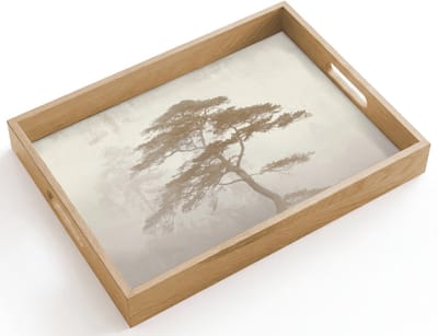 Dienblad hout 40x30 cm - Schootdienblad - Boom - Oosterse stijl - Landschap - Borrelplank rechthoek - Plateau dienbladen